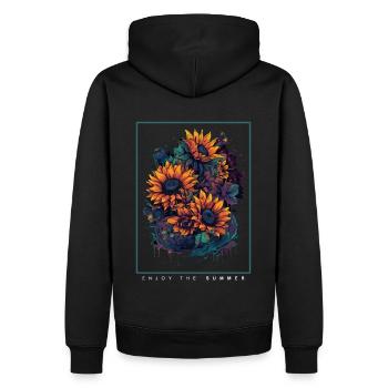 Psychedelische Sonnenblumen Garten Natur - Männer Premium Bio Hoodie - Schwarz - Hinten - Nico (187cm)