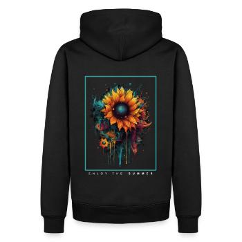 Psychedelische Sonnenblumen Garten Natur - Männer Premium Bio Hoodie - Schwarz - Hinten - Nico (187cm)