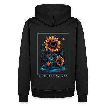 Psychedelische Sonnenblumen Garten Natur Geschenk - Männer Premium Bio Hoodie - Schwarz - Hinten - Nico (187cm)
