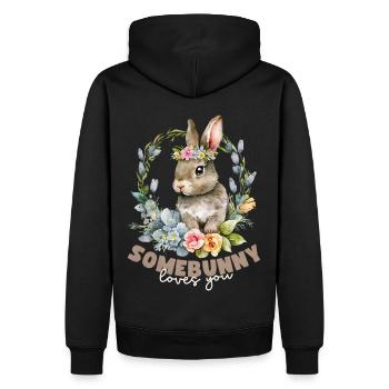 Lapin, Lapin Kawaii Illustration avec des fleurs - Sweat à capuche Premium bio Homme - noir - Dos - Nico (187cm)
