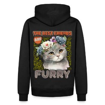 Chat avec couronne de fleurs, illustration kawaii vintage - Sweat à capuche Premium bio Homme - noir - Dos - Nico (187cm)