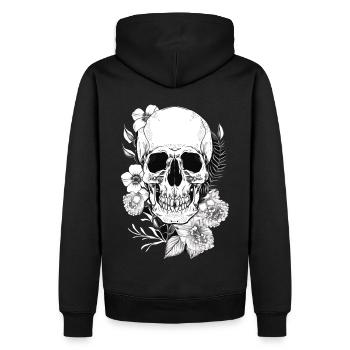 Totenkopf mit Blumen Kunst - Männer Premium Bio Hoodie - Schwarz - Hinten - Nico (187cm)