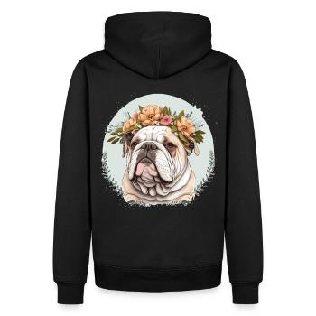 Cute Bulldog Flower Crown Pet Dog Breed Floral Pup - Men’s Premium Organic Hoodie - black - Back - Nico (187cm)