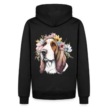 Cute Basset Hound Flower Crown Pet Dog Breed Flora - Men’s Premium Organic Hoodie - black - Back - Nico (187cm)