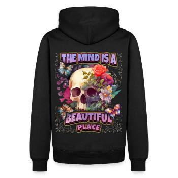 Skull Totenkopf Schädel mit Vintage Blumen, Spruch - Männer Premium Bio Hoodie - Schwarz - Hinten - Nico (187cm)