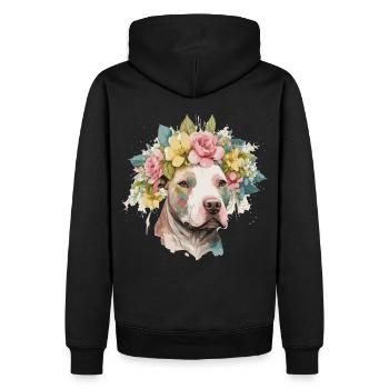 American Staffordshire Terrier Flower Crown Pet Do - Männer Premium Bio Hoodie - Schwarz - Hinten - Nico (187cm)