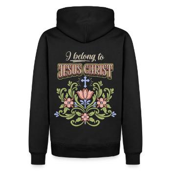 Jesus Christus, vintage Volkskunst, Glaube, Spruch - Männer Premium Bio Hoodie - Schwarz - Hinten - Nico (187cm)
