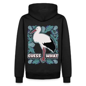 Cigogne, motif de cigogne à hochet, dicton enceinte - Sweat à capuche Premium bio Homme - noir - Dos - Nico (187cm)