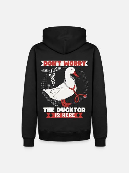 Dokter Grap, Comic Duck, Grappige Doctor Saying, Woordspeling - Mannen Premium Bio hoodie - zwart