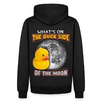 Comic Ente, Gummiente lustiger Spruch mit Mond - Männer Premium Bio Hoodie - Schwarz - Hinten - Nico (187cm)