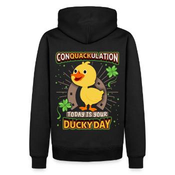 Comic Ente, lustiger Spruch, Pun - Männer Premium Bio Hoodie - Schwarz - Hinten - Nico (187cm)