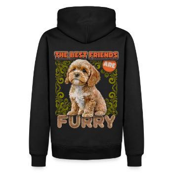 Cavapoo chiot, aquarelle vintage, chien, dicton - Sweat à capuche Premium bio Homme - noir - Dos - Nico (187cm)