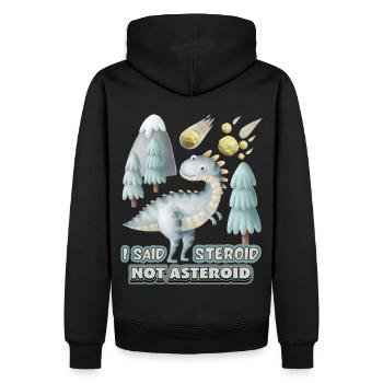 Lustiger 3D Dinosaurier, Spruch mit Asteroid - Männer Premium Bio Hoodie - Schwarz - Hinten - Nico (187cm)
