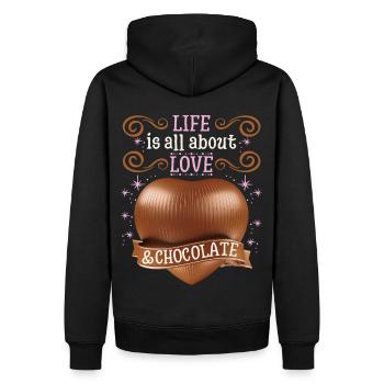 Amour-Amour, Cœur de chocolat, Dicton de chocolat - Sweat à capuche Premium bio Homme - noir - Dos - Nico (187cm)