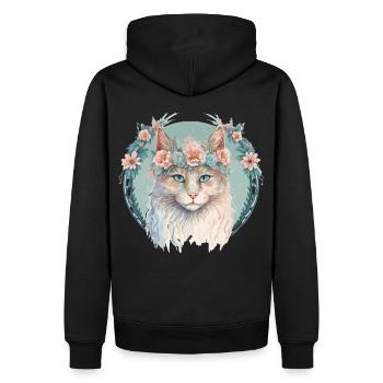 Cute LaPerm Cat Flower Crown Cats Pet Kitten - Men’s Premium Organic Hoodie - black - Back - Nico (187cm)