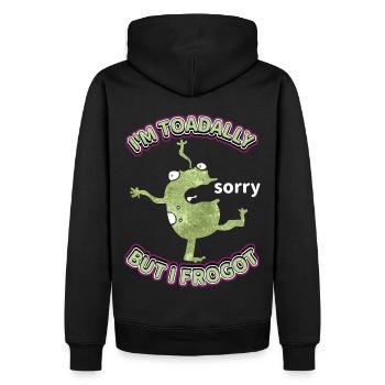 Comic Frosch ist vergesslich, lustiger Spruch, Pun - Männer Premium Bio Hoodie - Schwarz - Hinten - Nico (187cm)