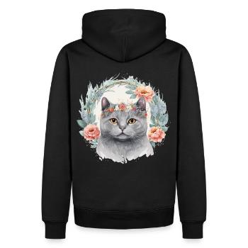 Cute British Shorthair Cat Flower Crown Cats Pet K - Men’s Premium Organic Hoodie - black - Back - Nico (187cm)