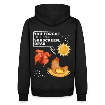 Funny chicken saying, chicken joke sunbathing - Men’s Premium Organic Hoodie - black - Back - Nico (187cm)