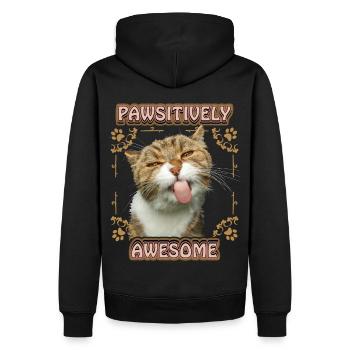 Le chat tire la langue, drôle de dicton, jeu de mots - Sweat à capuche Premium bio Homme - noir - Dos - Nico (187cm)
