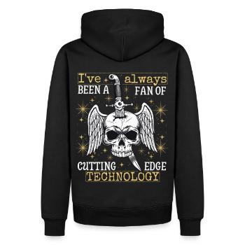 Vintage Totenkopf mit Dolch, lustiger Spruch - Männer Premium Bio Hoodie - Schwarz - Hinten - Nico (187cm)