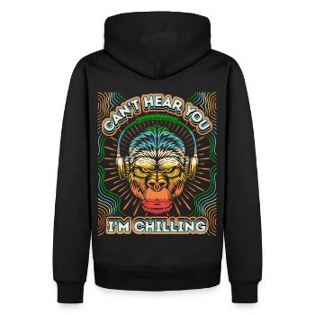 Drôle de singe gorille avec des écouteurs effrayant - Sweat à capuche Premium bio Homme - noir - Dos - Nico (187cm)