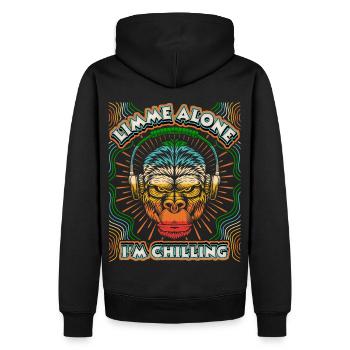 Affe mit Kopfhörer Gorilla-Affe, Chillen Spruch - Männer Premium Bio Hoodie - Schwarz - Hinten - Nico (187cm)