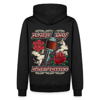 Tattoo Rosen, Tätowierung, lustiger Spruch - Männer Premium Bio Hoodie - Schwarz - Hinten - Nico (187cm)
