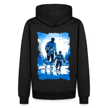 Vater und Sohn Eishockey Vatertags Geschenk - Männer Premium Bio Hoodie - Schwarz - Hinten - Nico (187cm)