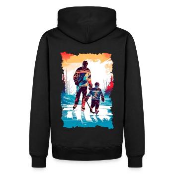 Vater und Sohn Eishockey Vatertags Geschenk - Männer Premium Bio Hoodie - Schwarz - Hinten - Nico (187cm)