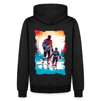 Vater und Sohn Eishockey Vatertags Geschenk - Männer Premium Bio Hoodie - Schwarz - Hinten - Nico (187cm)