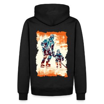 Vater und Sohn Eishockey Vatertags Geschenk - Männer Premium Bio Hoodie - Schwarz - Hinten - Nico (187cm)