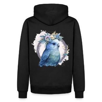 Cute Watercolor Parakeet Budgie Bird Flower Crown - Männer Premium Bio Hoodie - Schwarz - Hinten - Nico (187cm)