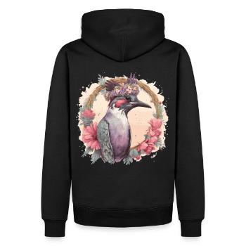 Artistic Watercolor Woodpecker Bird Flower Crown P - Männer Premium Bio Hoodie - Schwarz - Hinten - Nico (187cm)