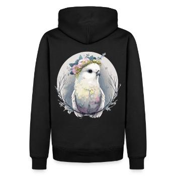 Watercolor White Parakeet Budgie Bird Flower Crown - Männer Premium Bio Hoodie - Schwarz - Hinten - Nico (187cm)