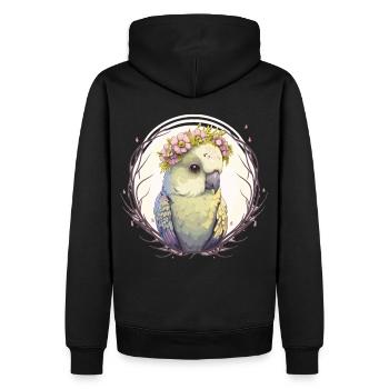 Aquarelle Artistique Perruche Oiseau Fleur Couronne Pet - Sweat à capuche Premium bio Homme - noir - Dos - Nico (187cm)