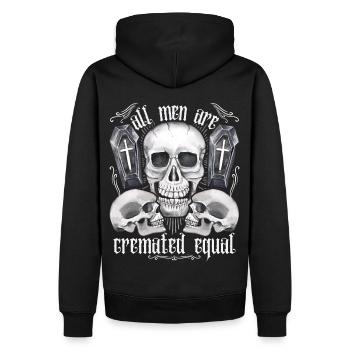 Drei Totenköpfe, lustiger Spruch, Pun, Krematorium - Männer Premium Bio Hoodie - Schwarz - Hinten - Nico (187cm)