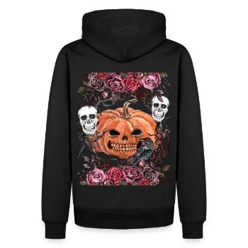 Unheimliche Totenköpfe mit Halloween-Kürbis - Männer Premium Bio Hoodie - Schwarz - Hinten - Nico (187cm)