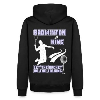 Federball Federballspieler, Badminton King, Spruch - Männer Premium Bio Hoodie - Schwarz - Hinten - Nico (187cm)
