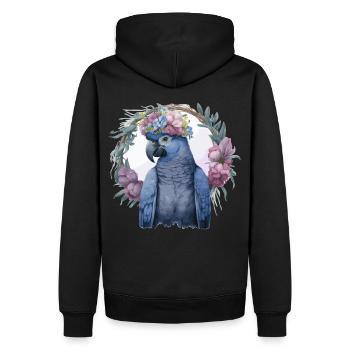 Aquarelle Jacinthe Ara Perroquet Oiseau Couronne Fleur - Sweat à capuche Premium bio Homme - noir - Dos - Nico (187cm)