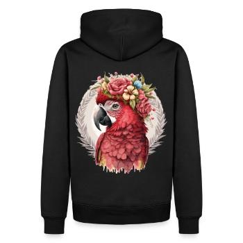 Ara écarlate perroquet aquarelle oiseau fleur couronne - Sweat à capuche Premium bio Homme - noir - Dos - Nico (187cm)