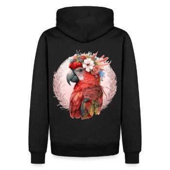 Rouge Ara Écarlate Fleur Couronne Perroquet Aquarelle B - Sweat à capuche Premium bio Homme - noir - Dos - Nico (187cm)