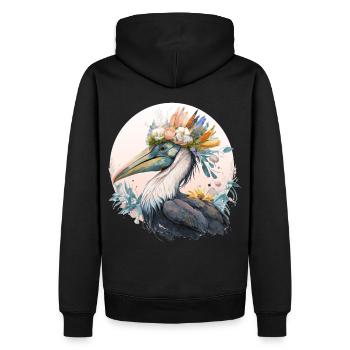 Cute Pelican Bird Flower Crown Floral Birds - Männer Premium Bio Hoodie - Schwarz - Hinten - Nico (187cm)