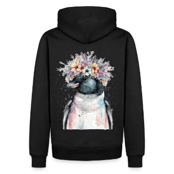 Mignon Pingouin Seabird Fleur Couronne Oiseaux Fleurs - Sweat à capuche Premium bio Homme - noir - Dos - Nico (187cm)