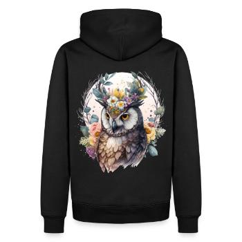 Mignon Hibou Oiseau Fleur Couronne Oiseaux Fleurs - Sweat à capuche Premium bio Homme - noir - Dos - Nico (187cm)