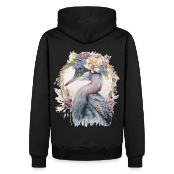 Aquarelle Héron Observation des oiseaux d’eau douce Fleur C - Sweat à capuche Premium bio Homme - noir - Dos - Nico (187cm)