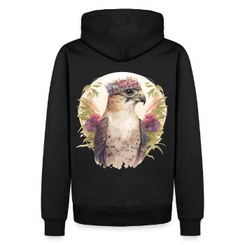 Watercolor Falcon Birds Of Prey Flower Crown Flora - Men’s Premium Organic Hoodie - black - Back - Nico (187cm)