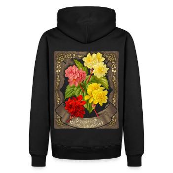 Fleur de bégonia, illustration botanique vintage - Sweat à capuche Premium bio Homme - noir - Dos - Nico (187cm)