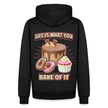 Torte, Bäckerei, Kuchen backen lustiger Spruch - Männer Premium Bio Hoodie - Schwarz - Hinten - Nico (187cm)