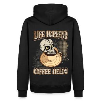 Kaffee Kaffeetrinker lustiger Spruch mit Totenkopf - Männer Premium Bio Hoodie - Schwarz - Hinten - Nico (187cm)