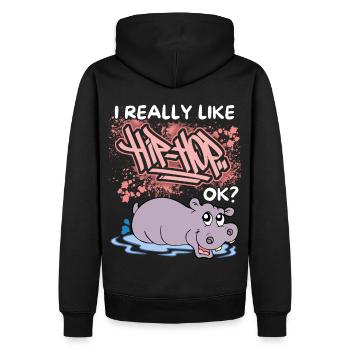 Lustiges Nilpferd, Flusspferd, Hip-Hop Spruch, Pun - Männer Premium Bio Hoodie - Schwarz - Hinten - Nico (187cm)